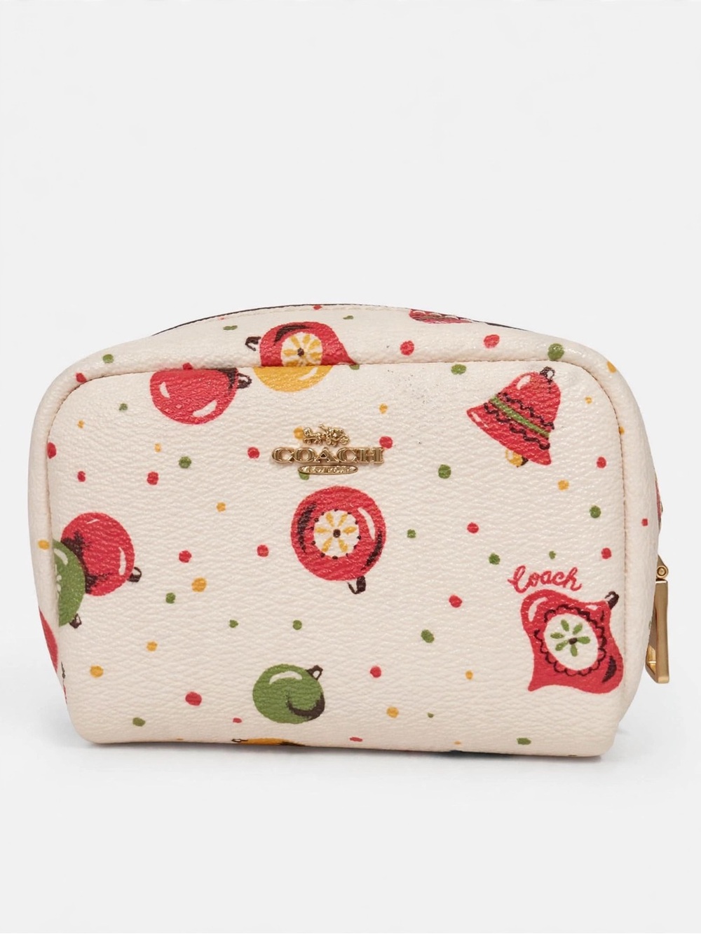 Authentic Coach Holiday Ornament Print Cream Cosmetic Pouch